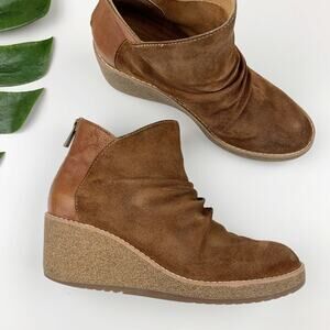 Aetrex Kara Ankle Boots Brown Suede Wedge Heel Casual Comfort Boho Women's 7